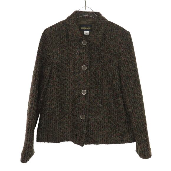 Vintage Brown Tweed Jacket with Shoulder Pads Medium Chunky Knit Cozycore - Picture 2 of 5